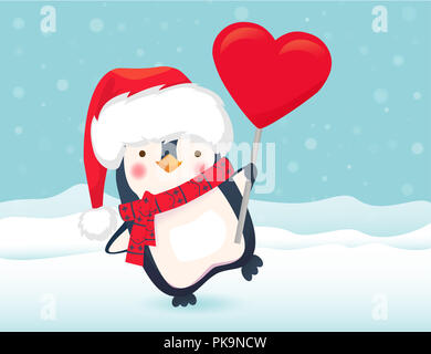 Pinguin holding Herzen unterschreiben. Penguin Cartoon Illustration. Stockfoto