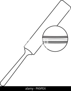 Kricket Schläger und Ball in Schwarz und Weiß Stock Vektor