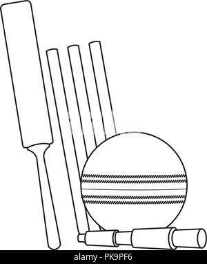 Kricket Schläger und Ball Ausrüstung in Schwarz und Weiß Stock Vektor