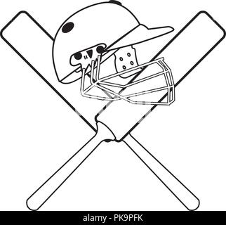 Kricket Helm auf Fledermäuse in Schwarz und Weiß gekreuzt Stock Vektor