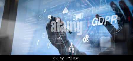 Bipr. Datenschutz Verordnung mit Cyber Sicherheit und Datenschutz virtuelle Diagramm. Business Team treffen. Photo professional Investor neue Comput Stockfoto