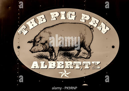 Texas BBQ pig Anmelden kleine Stadt Albert Stockfoto