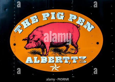 Texas BBQ pig Anmelden kleine Stadt Albert Stockfoto