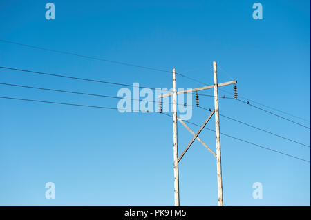 Hydro Drähte auf Holzpfähle Stockfoto