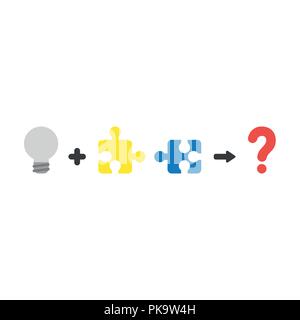 Vector illustration symbol Konzept der schlechte Idee grau Glühlampe plus unvereinbar Puzzleteile mit Fragezeichen. Stock Vektor