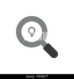 Vector illustration symbol Konzept der Lupe mit Kartenzeiger. Stock Vektor