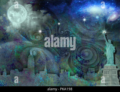 New York City Skyline Fantasy Stockfoto