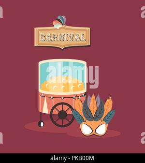Karneval stand Pop Corn essen und Maske retro Vektor illustration Stock Vektor