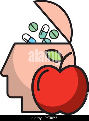 Profil Leitung gefüllt Pillen Medikamente Essen healthcare Vector Illustration Stock Vektor