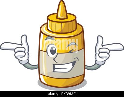 Wink Charakter Flasche Senf Sauce lecker Stock Vektor