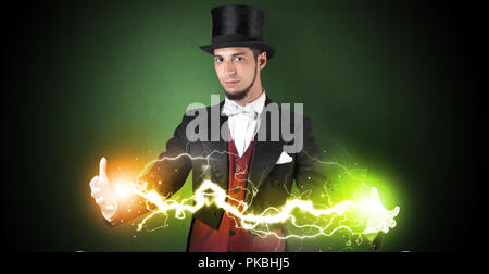 Magier Sekt super power zwischen seine beiden Hände Stockfoto