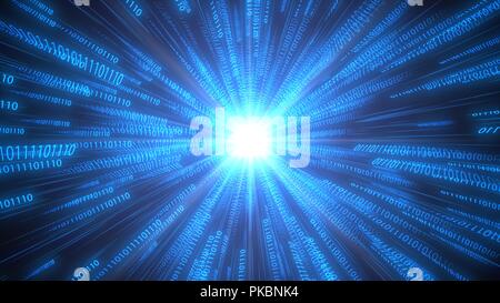 Computer Binärcode Ketten bewegen auf cpu. Konzeptionelle 3 Abbildung d Stockfoto