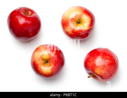 Rote Äpfel auf weißem Hintergrund. Gala Apfel. Ansicht von oben Stockfoto