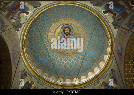 Jesus Christus im itrerior der Kuppel des Kronstädter Naval Kathedrale, entworfen von russischen Architekten Wassili Kosyakov und in 1903-1913 in Kronstadt bei St. Petersburg, Russland gebaut dargestellt. Stockfoto