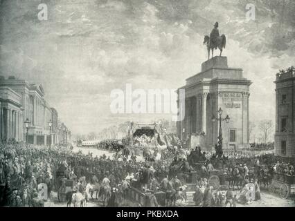 "Das Begräbnis des Herzogs von Wellington vorbei an Apsley House, 18. November 1852', (c 1897). Artist: E&S Woodbury. Stockfoto