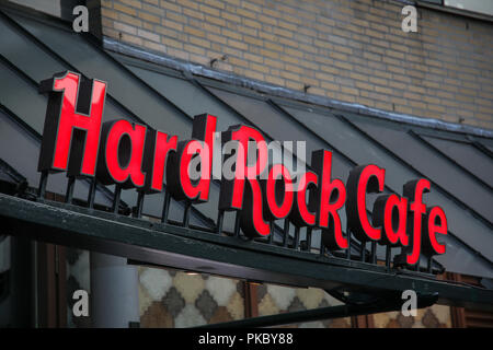 Amsterdam, Niederlande - 7. Juli 2018: die Fassade der Hard Rock Cafe Amsterdam mit dem berühmten Logo Stockfoto