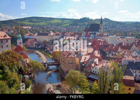 Stadtbild von Cesky Krumlov, ein Weltkulturerbe, Cesky Krumlov, Tschechische Republik Stockfoto