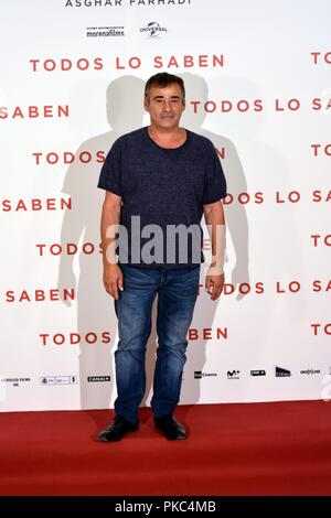 Photocall de Präsentation de la última película del Regisseur Asghar Farhadi, La producción Española TODOS LO SABEN Präsentation von Todos lo saben Film URSO Hotel in Madrid, Spanien. September 12, 2018. Sierra/797/Cordon drücken Sie Eduard Fernandez Stockfoto