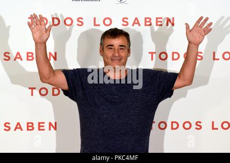 Photocall de Präsentation de la última película del Regisseur Asghar Farhadi, La producción Española TODOS LO SABEN Präsentation von Todos lo saben Film URSO Hotel in Madrid, Spanien. September 12, 2018. Sierra/797/Cordon drücken Sie Eduard Fernandez Stockfoto