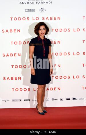 Photocall de Präsentation de la última película del Regisseur Asghar Farhadi, La producción Española TODOS LO SABEN Präsentation von Todos lo saben Film URSO Hotel in Madrid, Spanien. September 12, 2018. Sierra/797/Cordon drücken Sie Imma Cuesta Stockfoto