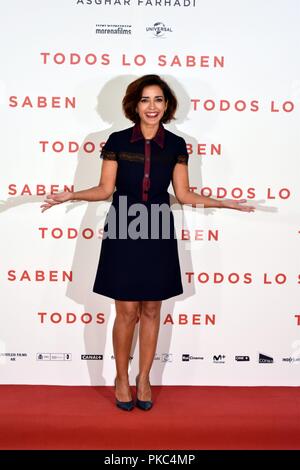 Photocall de Präsentation de la última película del Regisseur Asghar Farhadi, La producción Española TODOS LO SABEN Präsentation von Todos lo saben Film URSO Hotel in Madrid, Spanien. September 12, 2018. Sierra/797/Cordon drücken Sie Imma Cuesta Stockfoto