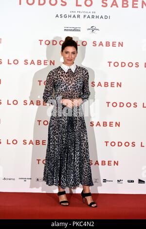 Photocall de Präsentation de la última película del Regisseur Asghar Farhadi, La producción Española TODOS LO SABEN Präsentation von Todos lo saben Film URSO Hotel in Madrid, Spanien. September 12, 2018. Sierra/797/Cordon drücken Sie Barbara Lennie Stockfoto