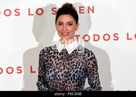 Photocall de Präsentation de la última película del Regisseur Asghar Farhadi, La producción Española TODOS LO SABEN Präsentation von Todos lo saben Film URSO Hotel in Madrid, Spanien. September 12, 2018. Sierra/797/Cordon drücken Sie Barbara Lennie Stockfoto