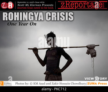 ZReportage.com Geschichte der Woche #679 - Rohingya Krise: Ein Jahr danach - startete am 11. September 2018 - Multimedia: Audio, Standbilder, Text und oder Video: Klicken Sie auf zReportage.com mehr - seit August 2017 zu sehen, Hunderttausende flüchteten Myanmars Rakhine und suchten Zuflucht in den Nachbarländern Cox's Bazar, Bangladesch. Die küstenstadt von Cox's Bazar ist ein bekanntes Ziel für die Flitterwochen, und ist bekannt für eine der längsten ununterbrochenen Strände der Welt. Aber nur 16 km vom Strand, gibt es eine andere Realität. 25. August 2018 dm ein Jahr seit Hunderten von Tausenden von Stockfoto