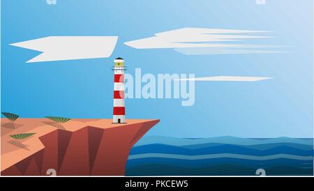 Leuchtturm am Meer Vector Illustration. Leuchtturm Hintergrund. Stock Vektor
