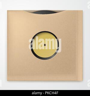 Realistische Schallplatte mit Karton abdecken. Retro Design. Ansicht von vorn Stock Vektor