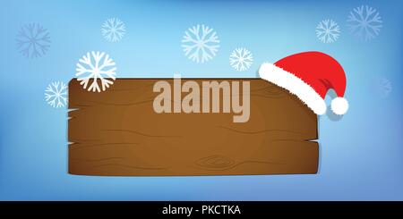 Holzschild Blank Board und im Winter Schnee mit Kopie Raum und Santa hat Vector eps Abbildung 10 Stock Vektor