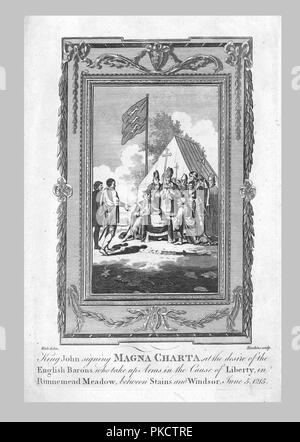 "König John Unterzeichnung Magna Charta in Runnemead Wiese, 5. Juni 1215', (c 1780). Artist: Hawkins. Stockfoto