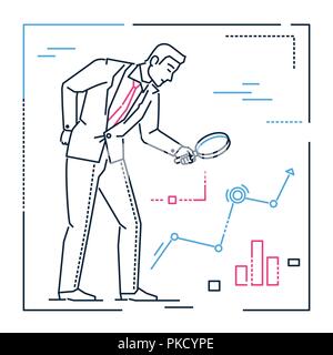 Geschäftsmann mit einer Lupe-line Design Illustration Stock Vektor