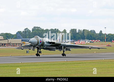 XH 558 ehemalige Royal Air Force Avro Vulcan B2 delta wing high-altitude strategischer Bomber Flugzeuge, die. Stockfoto