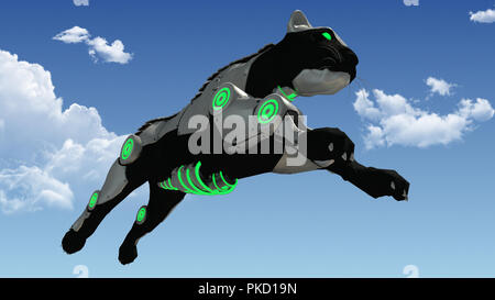 Jumping Machine Sci-fi-Panther 3D-Rendering Stockfoto