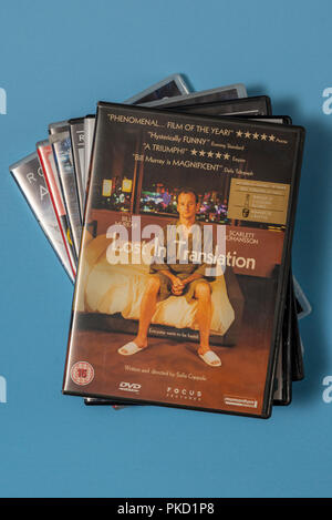 DVD des Films "Lost in Translation" in einem Fall mit Kunstwerken. Stockfoto