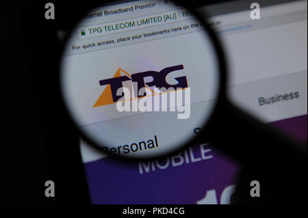 Das TPG Capital Webseite durch ein Vergrößerungsglas gesehen Stockfoto