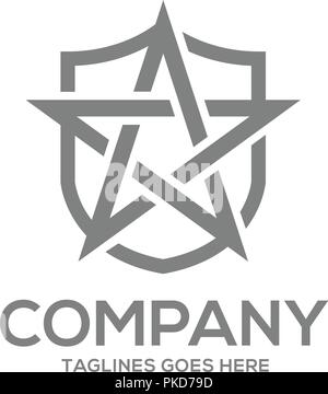 Star und Shield Logo Design Konzept Vorlage. star Sicherheit Zeichen Schutz Zeichen, Star schützen Emblem flachbild Schirm Logo Design Illustration auf isolierte Stock Vektor