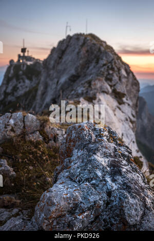 Pilatus Sonnenuntergang auf dem Gipfel Stockfoto