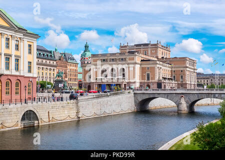 Ansicht der North Bridge, Gustav Adolfs Platz und Royal Opera House. Stockholm, Schweden, Skandinavien, Europa Stockfoto