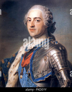 König Ludwig XV. von Frankreich (1710 - 1774), Louis die Geliebte, Monarch Des Hauses von Bourbon, König von Frankreich von 1715 bis 1774 regierten. König Ludwig XV. von Frankreich, Gemälde von Maurice Quentin De La Tour. Stockfoto