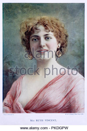 Ruth Vincent Portrait, 1877 - 1955, war ein englischer Opernsängerin und Schauspielerin, die am besten für ihre Auftritte in Sopran Rollen des Savoy Opern mit der D'Oyly Carte Opera Company im Jahr 1890 erinnerte sich s und ihre Rollen im West End in der ersten Dekade des 20. Jahrhunderts, insbesondere ihre Rolle als Sophia in Tom Jones. Farbe Abbildung: 1899. Stockfoto