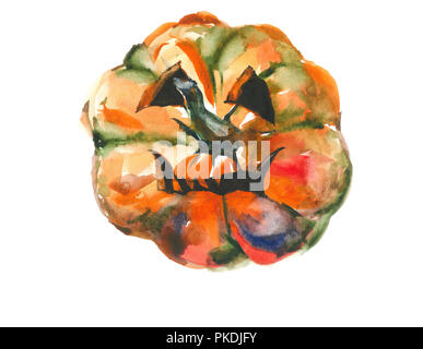 Orange Kürbis. Frohe Kürbis an Halloween. Aquarell Hintergrund. Stockfoto