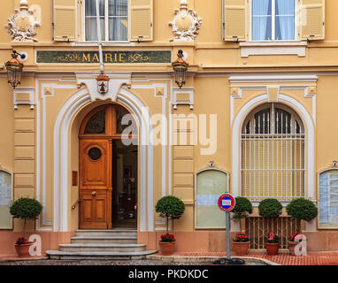 Monaco Ville, Monaco - Oktober 13, 2013: Fassade des Rathauses oder mairie Gebäude in barroco Stil Stockfoto