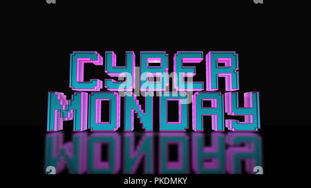 Cyber Monday 3D-Text Gaming Buchstaben, blauen und violetten Farben, schwarzen Hintergrund Stockfoto