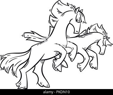 Abstrakte cartoon Pferde stehen auf zwei Beinen und Galopp. Vector clip art Illustration für Drucke, Design, Malbücher und Seiten, Karten. Stock Vektor