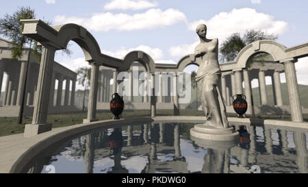 Antike griechische Tempel und die Venus von Milo Stockfoto