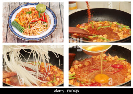 Hausmannskost, populäre thailändische Rezept, Pad Thai mit Garnelen, Sojasprossen überstieg halbieren Zitrone Anruf Pad Tai Kung Sod in Thai Stockfoto