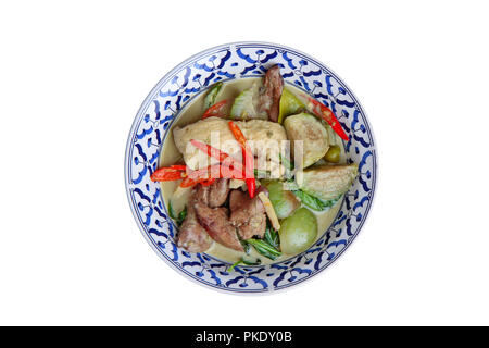 Thai beliebte Rezept, grüne Chicken Curry mit Kokosmilch mit Auberginen und gekochtes Huhn Blut. Stockfoto