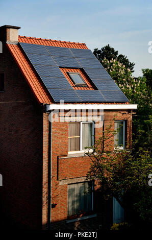 Solarzellen auf dem Dach eines privaten Hauses (Belgien, 26/04/2011) Stockfoto